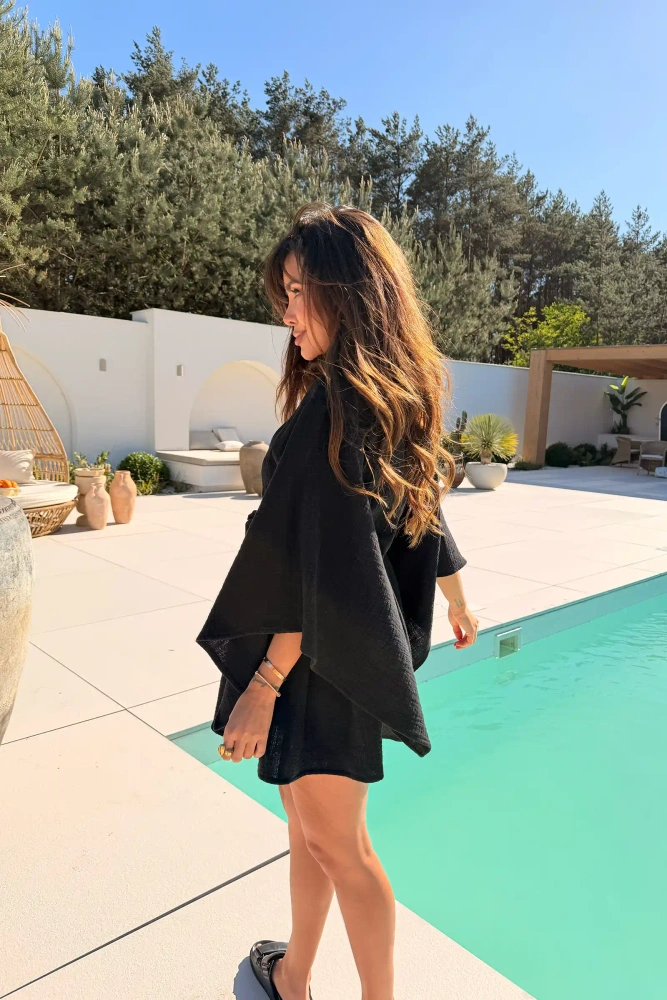 Sheila – women’s black cover-up with flared sleeves ‘Nayeli’