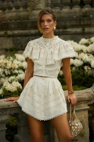 Sheila - Women's Beige set with decorative ribbons 'Adelie'